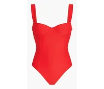 Stretch-piqué underwired swimsuit - Red