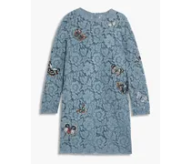 Appliquéd corded lace dress - Blue