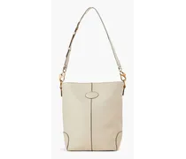 Leopard-print calf hair and leather shoulder bag - White