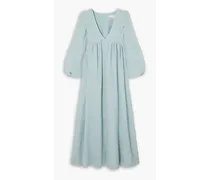 Carolyn linen-blend bouclé-gauze maxi dress - Blue