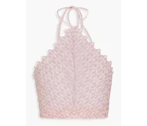 Cropped crochet-knit halterneck top - Pink