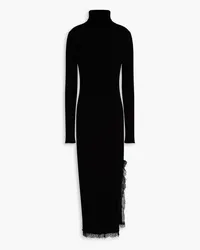 RED Valentino Lace-trimmed ribbed-knit turtleneck midi dress - Black Black