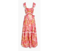 Madsen broderie anglaise-trimmed floral-print cotton and silk-blend dress - Orange
