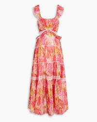 LoveShackFancy Madsen broderie anglaise-trimmed floral-print cotton and silk-blend dress - Orange Orange