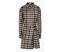 Checked wool-blend flannel mini shirt dress - Gray