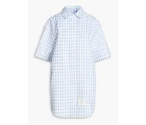 Appliquéd gingham cotton-blend mini shirt dress - Blue