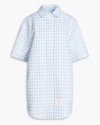 Thom Browne Appliquéd gingham cotton-blend mini shirt dress - Blue Blue