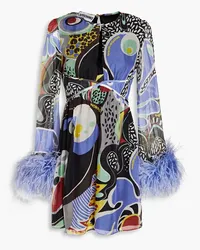 Moschino Feather-embellished cutout printed chiffon mini dress - Multicolor Multicolor