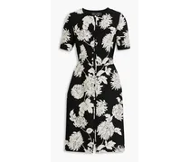 Floral-print wool-blend twill dress - Black