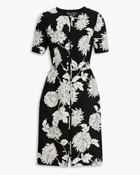 Oscar de la Renta Floral-print wool-blend twill dress - Black Black