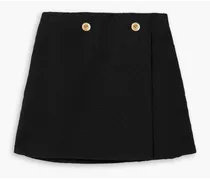 Wrap-effect button-embellished cotton-tweed mini skirt - Black