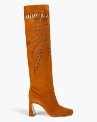 Alberta Ferretti Laser-cut suede knee boots - Brown Brown