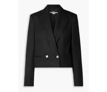 Cropped double-breasted woven blazer - Black