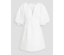 Gathered broderie anglaise ramie mini dress - White