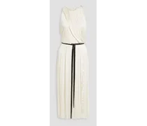 Cutout studded wrap-effect satin midi dress - White