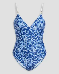 Heidi Klein Tuscany floral-print stretch-piqué swimsuit - Blue Blue