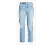 Le High Straight cropped distressed high-rise straight-leg jeans - Blue