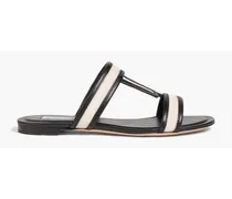 Two-tone leather and canvas sandals - Black