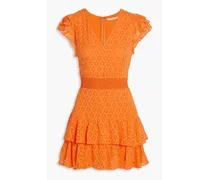 Alice Olivia - Markita smocked fil coupé silk and cotton-blend mini dress - Orange