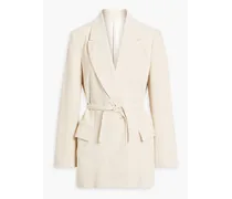 Bead-embellished belted corduroy blazer - White