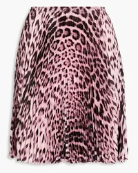 Roberto Cavalli Pleated leopard-print satin-twill mini skirt - Pink Pink