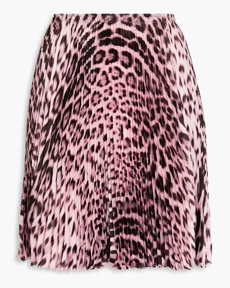 Pleated leopard-print satin-twill mini skirt - Pink