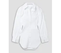 Shirred cotton-poplin mini shirt dress - White