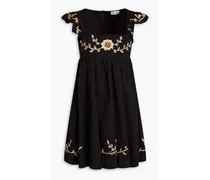 Embroidered cotton-poplin mini dress - Black