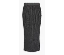 Ribbed metallic merino wool-blend midi pencil skirt - Black