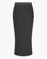 Tory Burch Ribbed metallic merino wool-blend midi pencil skirt - Black Black