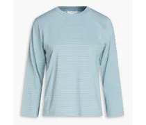 Striped cotton and linen-jersey T-shirt - Blue