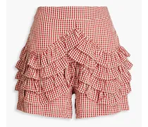 Aurora tiered ruffled gingham woven shorts - Red