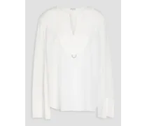 Bead-embellished silk crepe de chine blouse - White
