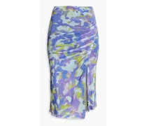 Dariella reversible gathered printed stretch-mesh skirt - Purple