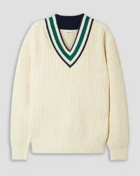 Tory Sport Striped ribbed cotton sweater - White White