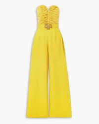 Andrew GN Strapless embellished ruched plissé-satin and crepe jumpsuit - Yellow Yellow