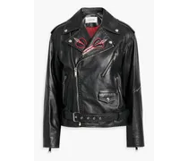 Embellished leather biker jacket - Black