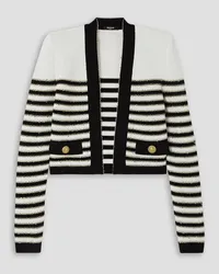 Balmain Button-embellished metallic striped knitted cardigan - White White