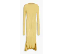 Ribbed cotton-blend midi dress - Yellow