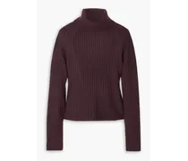 Open-back ribbed mélange cashmere turtleneck sweater - Purple