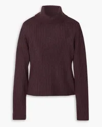 Vince Open-back ribbed mélange cashmere turtleneck sweater - Purple Purple