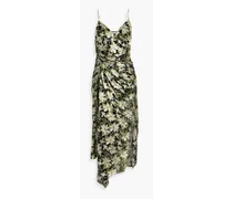 Alice Olivia - Shawna asymmetric floral-print fil coupé satin midi dress - Green