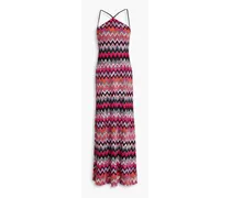 Cutout metallic crochet-knit maxi dress - Pink