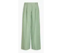 Pleated linen wide-leg pants - Green