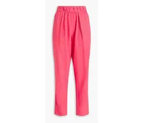 Easy pleated cotton, Micro Modal and linen-blend tapered pants - Pink