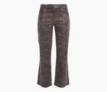 Waxed snake-print mid-rise kick-flare jeans - Brown