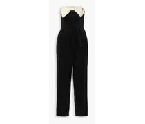 Sabine strapless embellished cotton-blend velvet jumpsuit - Black