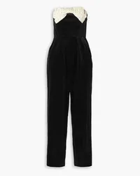 Saloni Sabine strapless embellished cotton-blend velvet jumpsuit - Black Black