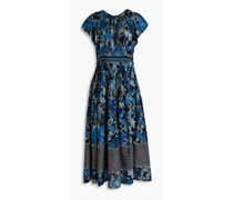 Lottie pleated floral-print cotton-blend midi dress - Blue