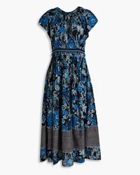 Ulla Johnson Lottie pleated floral-print cotton-blend midi dress - Blue Blue